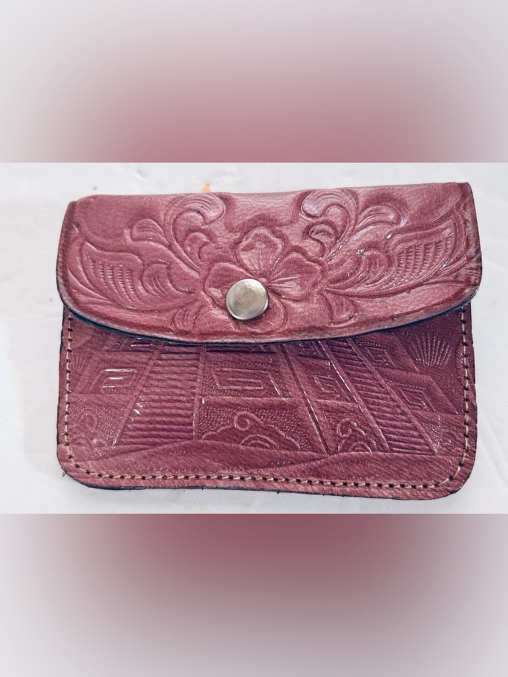 Hand-tooled Leather Card Case Small Wallet Made in Mexico NEW!